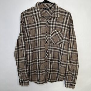 Vans Button Up Flannel Shirt Mens Size M Medium Brown Green Plaid Long Sleeve